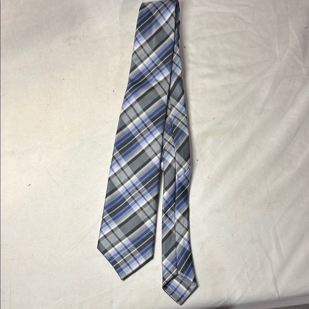 Bérgamo New York Men's Blue and Gray Plaid Tie